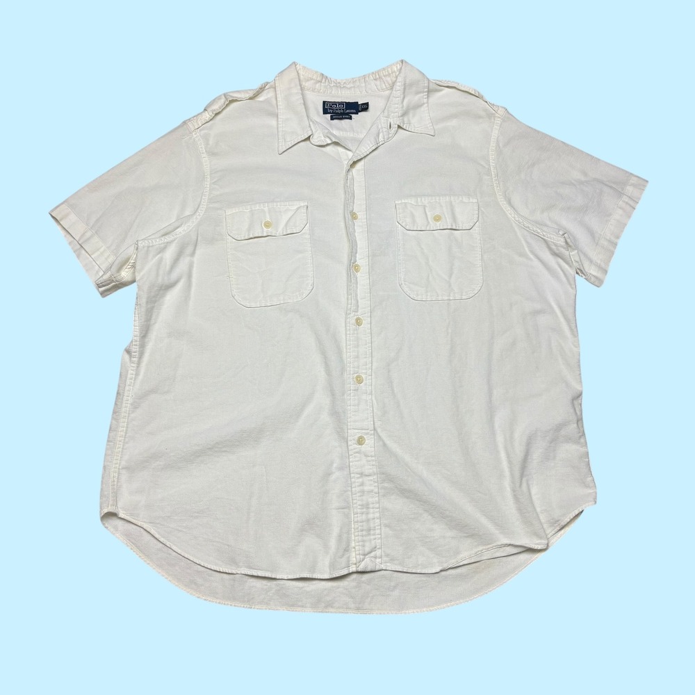 Polo Ralph Lauren Ocean Shirt Mens XXL White Short Sleeve Button Down Epaulets